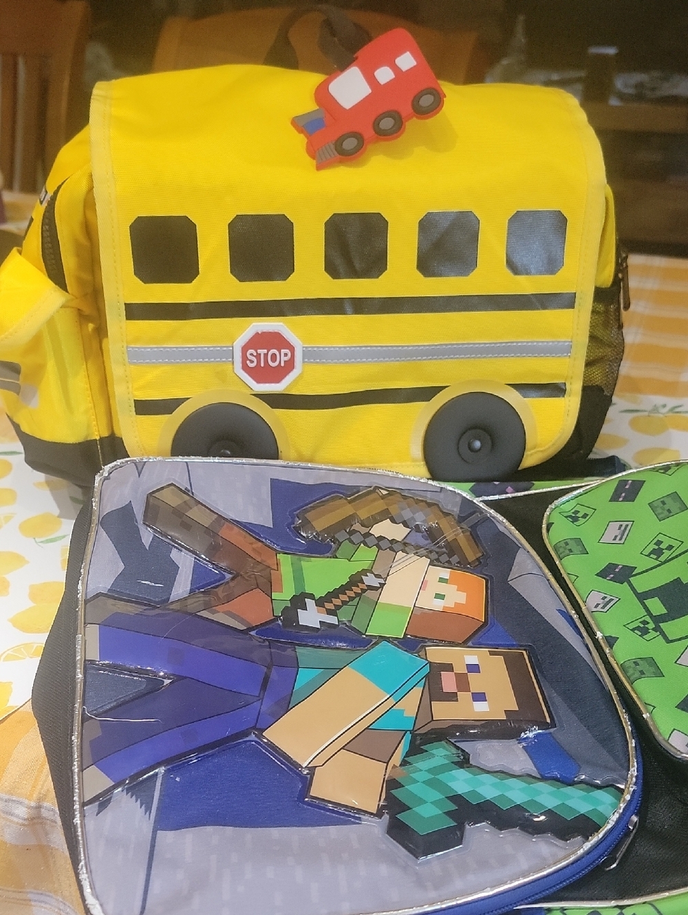 Kids Yellow School Bus Lunch Bag with Toy Accent